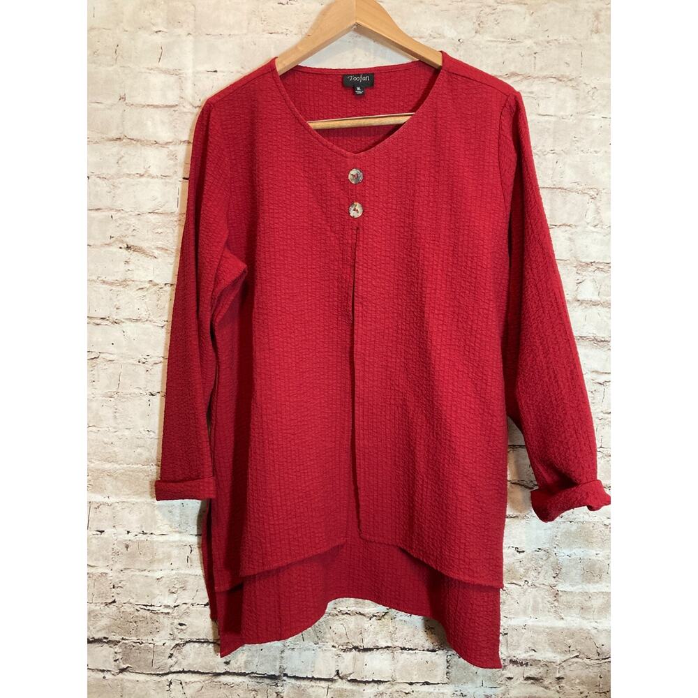 Toofan Tunic Top Womens XL‎ Deep Red Textured Lagenlook Layered Flowy Stretch